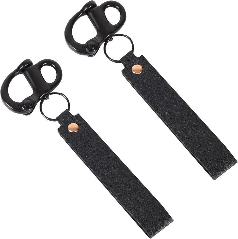 ETZ Store Quick Release Clip Shackle for SCBA Mask (2 Pack), Firefighter Accessories Tools, Quick Release Snap Shackle, Marine Grade 316 Stainless Steel Shackle for Rigging with Leather Handle (Black) - Image 1